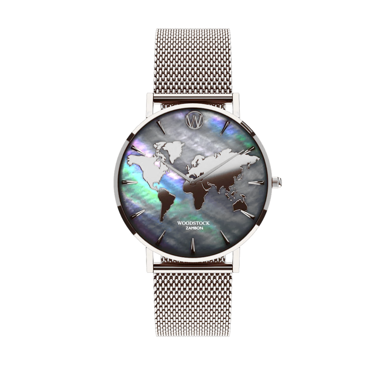 Silver Pearl World Map Waterproof Watch
