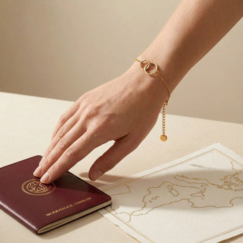 minimal gold chain bracelet women stainless steel waterproof jewelry double ring link bracelet travel style luxury accessory