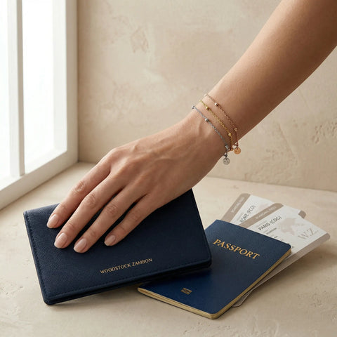 stackable gold bracelets women 18k gold plated stainless steel waterproof minimalist jewelry set travel style with passport