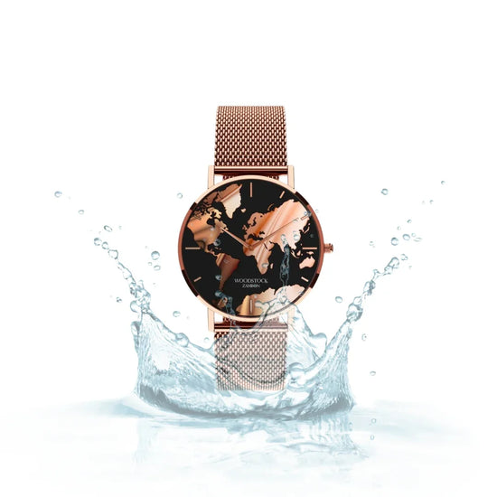 時計 sunsetM Waterproof Unisex Watch Sunset 36mm Raised World Map Rose Gold