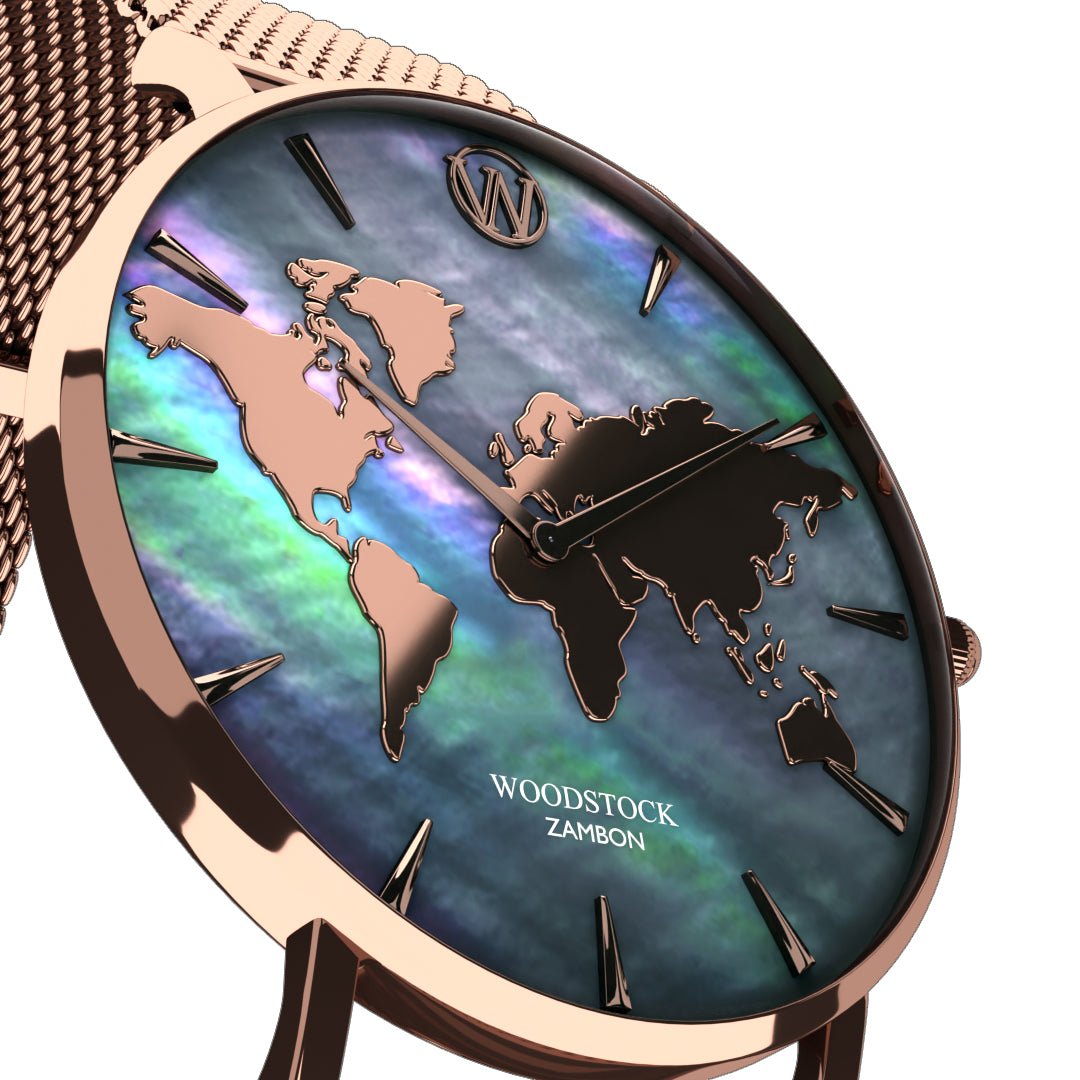 Designer Mondo Orologio Da Parete My World Time - 4 Fusi Orari - 81 Cm Diametro - Nero/Rosa