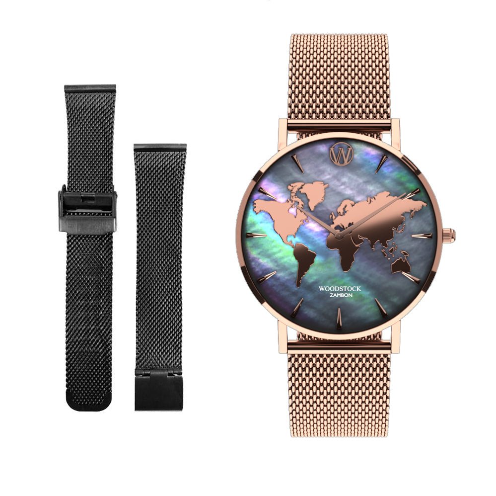 Black Pearl World Map Waterproof Watch - WOODSTOCK ZAMBON