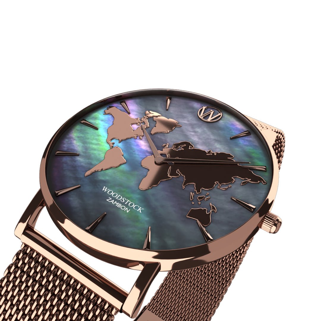 Black Pearl World Map Waterproof Watch - WOODSTOCK ZAMBON