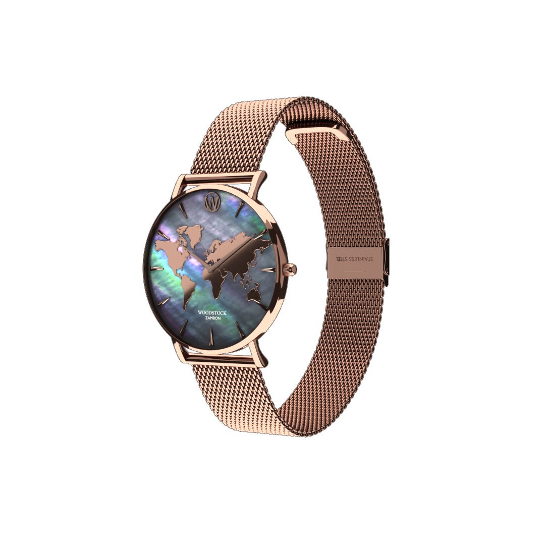 Black Pearl World Map Waterproof Watch - WOODSTOCK ZAMBON