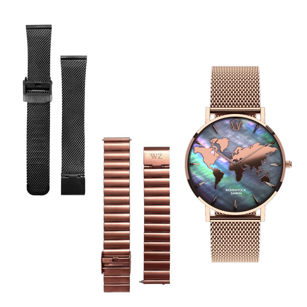 Black Pearl World Map Waterproof Watch - WOODSTOCK ZAMBON