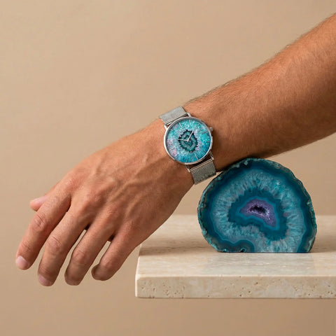 Waterproof Unisex Watch 3D Mineral Effect 36mm Steel Marmoris