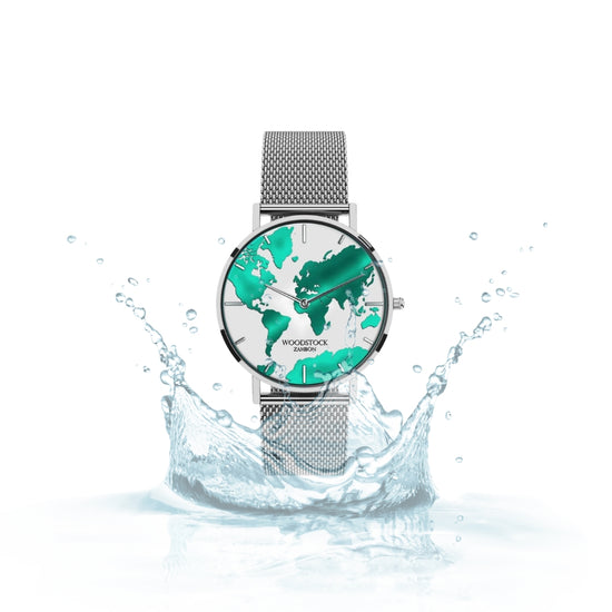 Unisex Emerald Map Watch 36mm Silver Steel - Sea Water – WOODSTOCK