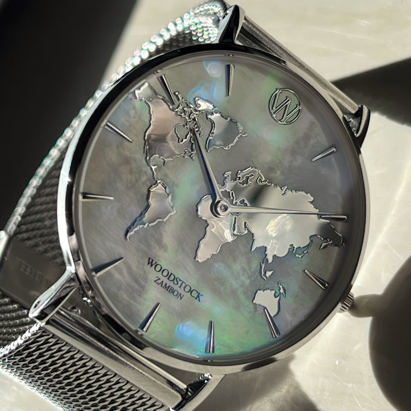 Silver Pearl World Map Waterproof Watch